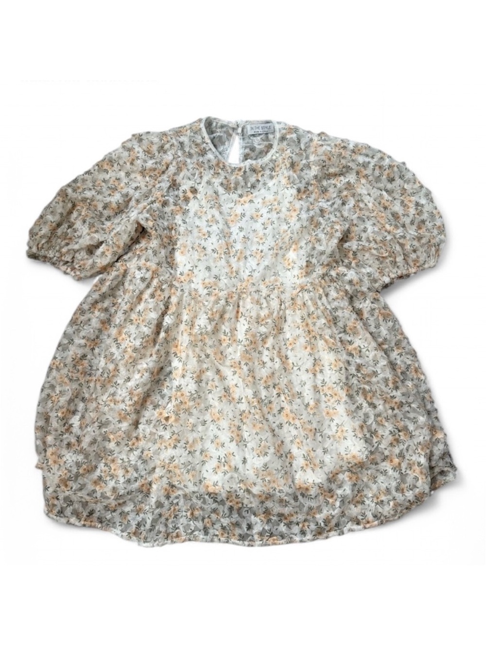 NWT In The Style x Lorna Luxe Sheer Floral Puff Sleeve Dress, Size 8